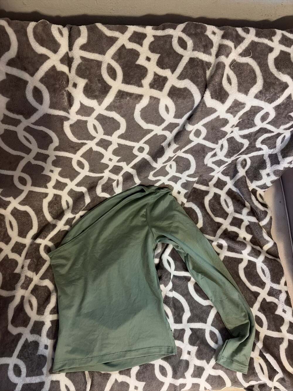 Olive Green One-Shoulder Long Sleeve Asymmetrical Ruched Top